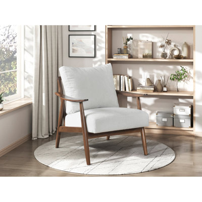 Chaise d'appoint beige avec base en bois massif et rembourrage en mousse beige, coussin de siège attaché, revêtement texturé