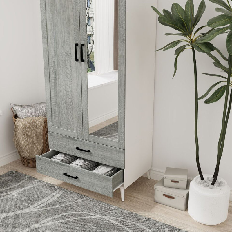 Bostick Solid Wood Wardrobe, White Ash Grey