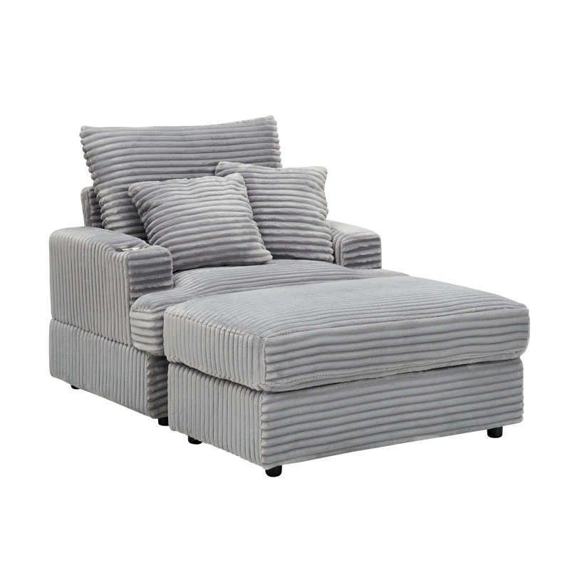 Ensemble de fauteuil avec repose-pieds et repose-pieds de 39 pouces avec canapé à ressorts et tissu velours côtelé, parfait pour le salon ou la chambre à coucher