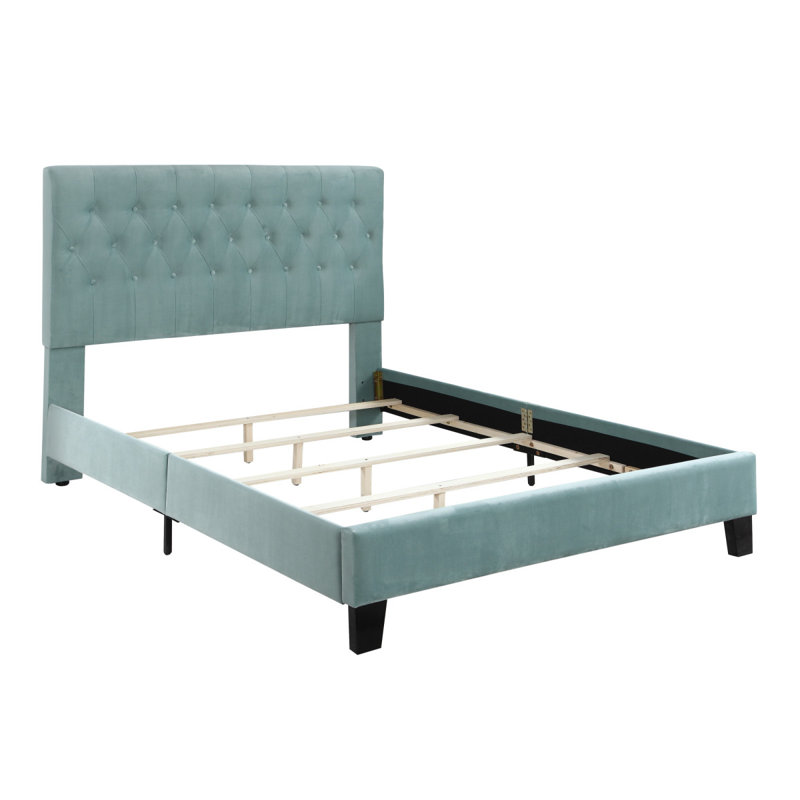 Upholstedred Bed Frame With Headboard, California King, Navy Blue