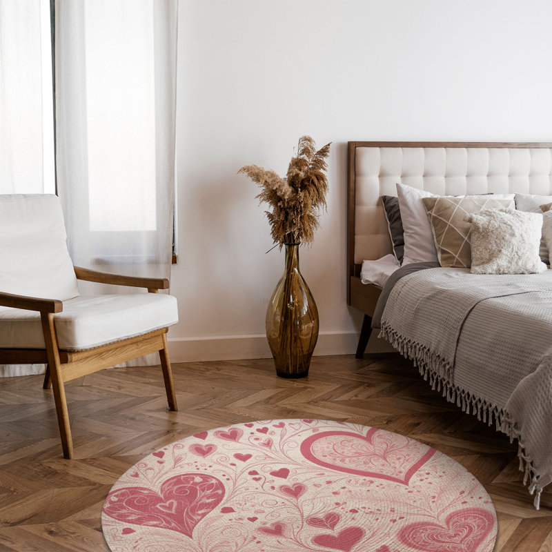 Tapis tressé rose doux, Rond 5 pi