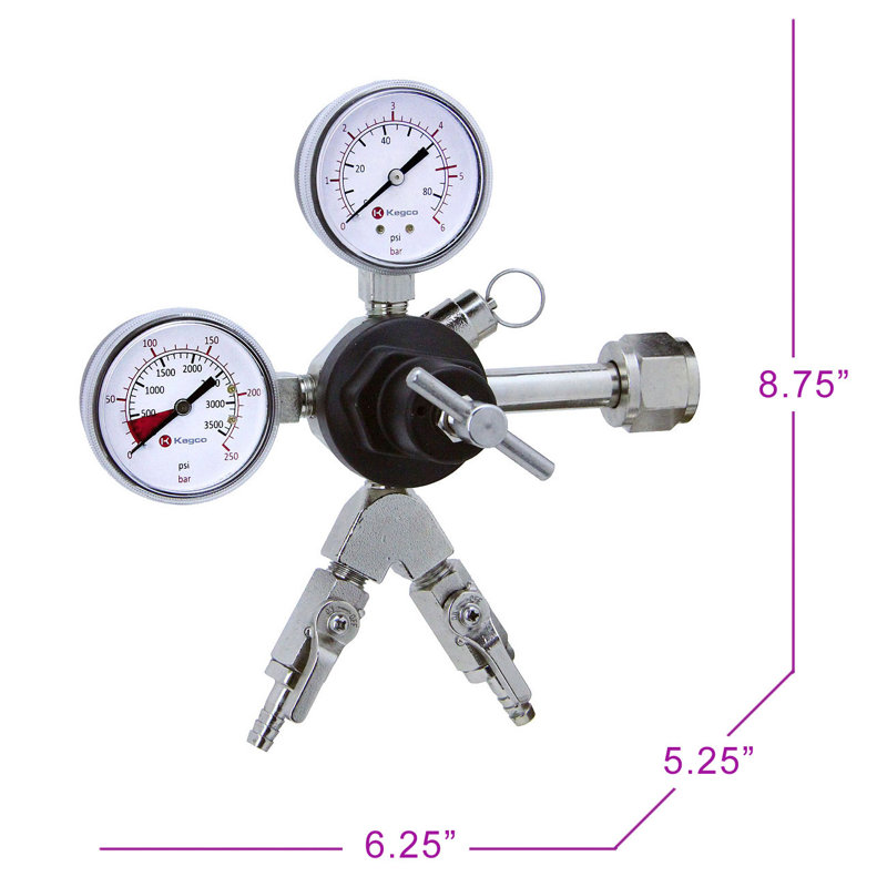 Kegco Stainless Steel Dual Gauge Beer Regulator with Adjustable Valve