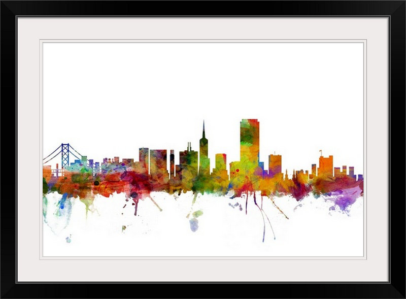 «San Francisco City Skyline» par Francy, impression, Cadre noir, H 24 po x l 32 po x P 1 po