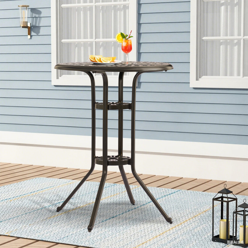 30" Cast Aluminum Patio Bar Table, 41" Height High Top Outdoor Table, Pub Height Bistro Round Table For Paito Lawn Garden, Brown