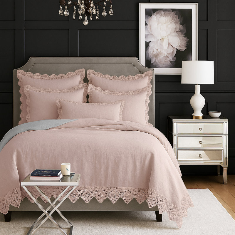 Ensemble de housse de couette en coton rose français Elsie 6 pièces, Housse de couette double + 5 pièces supplémentai