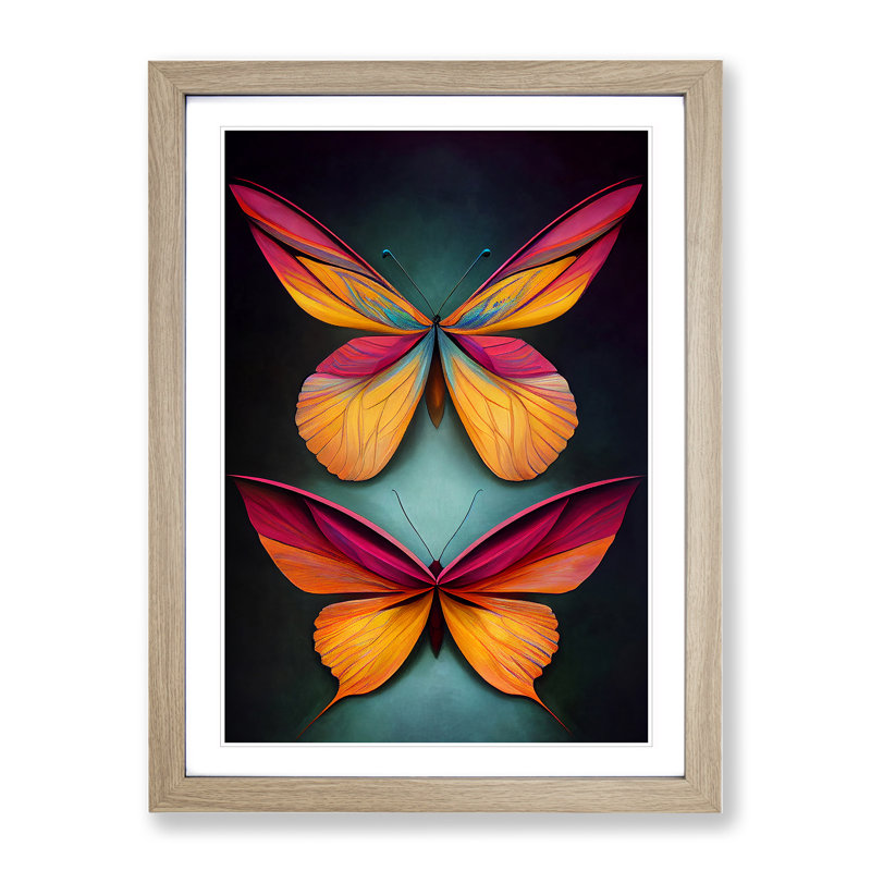 Colourful Butterflies No.2 - Single Picture Frame Painting, 34cm H x 25cm W x 2cm D, Oak Framed