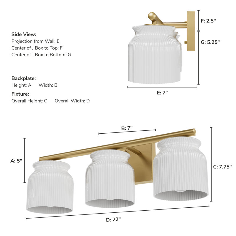 Hunter x Jasmine Roth Harlowe 3 Light Bathroom Vanity Wall Light Fixture