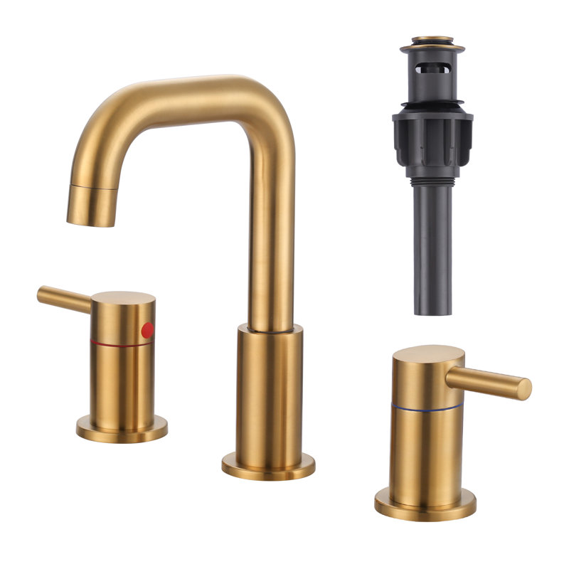 8 po Robinet de lavabo de salle de bain avec ensemble de bonde, Or brossé