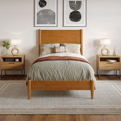Bromwyn Mid Century Modern Solid Wood Low Profile Platform Bed
