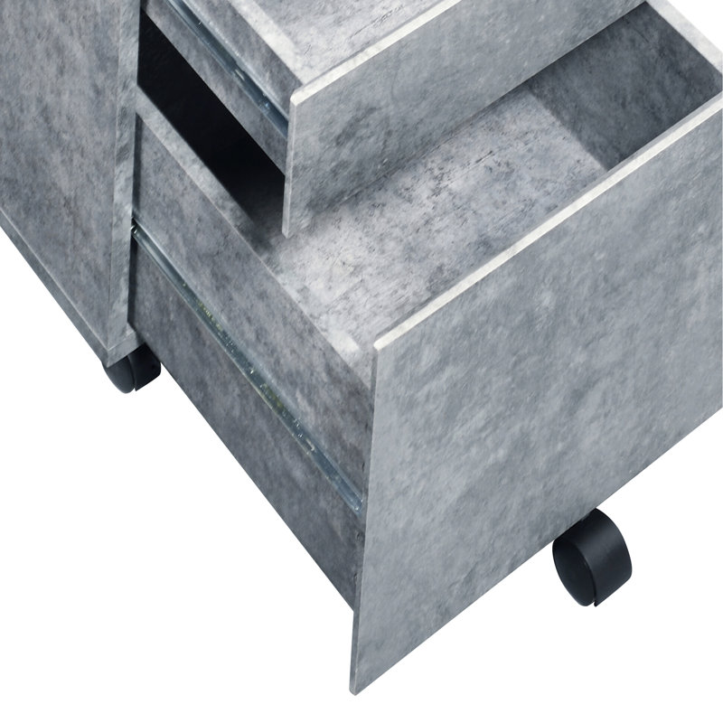 3 classeurs argentés avec détails en faux béton pour bureau de travail en argent, design et rangement fonctionnel