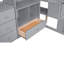 Lit mezzanine simple avec bureau en L et tiroirs, armoire et escalier de rangement, gris