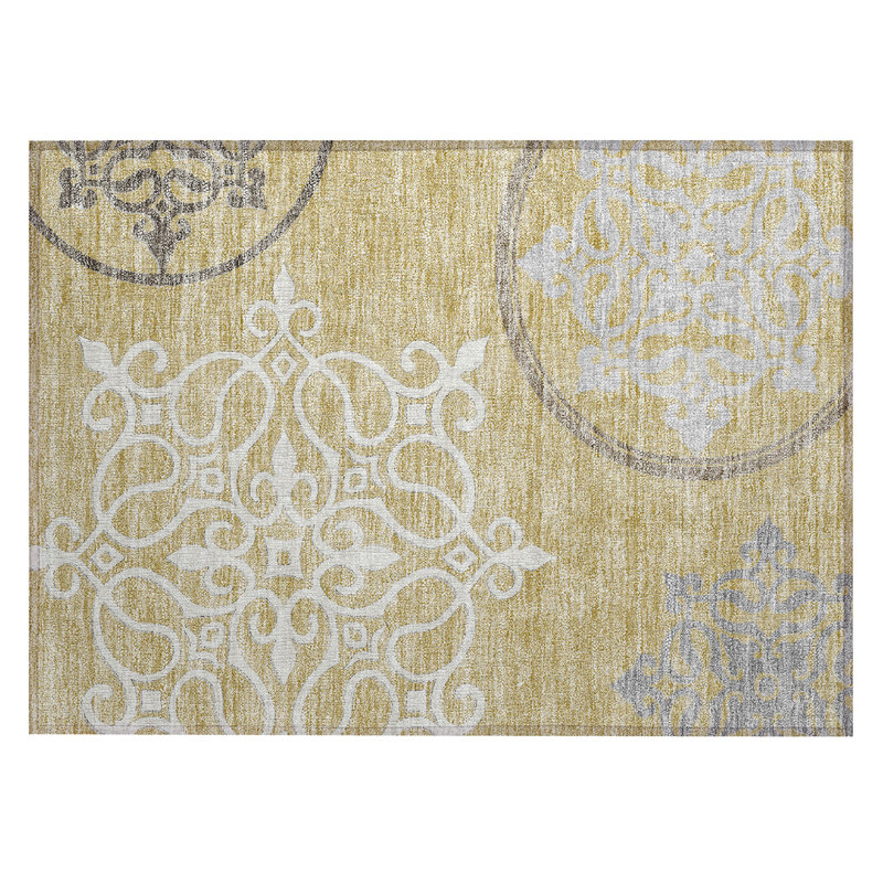 Machine Washable Indoor/Outdoor Chantille ACN874 ScrollsRug, 1'8" x 2'6", Chocolate