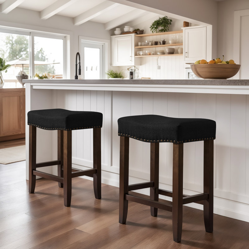 Tabouret de bar moderne avec siège en bois Jaeshon, Noir, 2, Tabouret de comptoir (siège d'une hauteur de 24,4