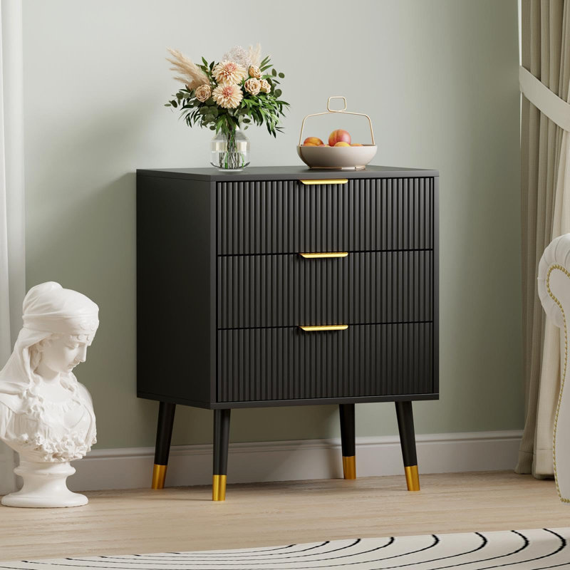 modern dresser unit 3 Drawer Dresser for Bedroom, Modern Closet Chest of Drawers, Storage Dresser Cabinet Organizer Unit Ebern Designs Color: Black
