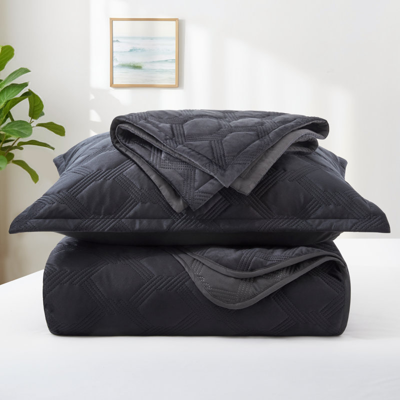 Reversible Diamond Embossed Bedspread Set – Geometric Quilt With Shams, King Bedspread Set with 2 Pillow Shams