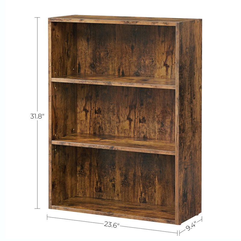 Sayef Standard Bookcase, Rustic Brown, (3 Shelves) 31.9" H x 23.6" W x 9.4" D