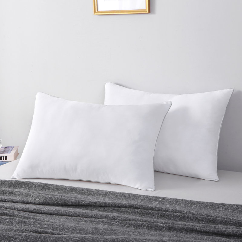 Rowdy Oreiller Breathable Sleeping Medium Firm Silver Piping Bed Pillow for Side and Back Sleepers, Hotel Collection Pillows 2 Piece Pack, 19.5 x 25.5 Inch Standard Size