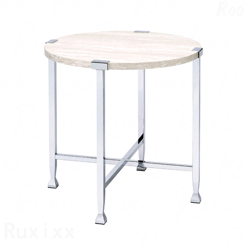 Round End Table With X-Shape Support White Oak