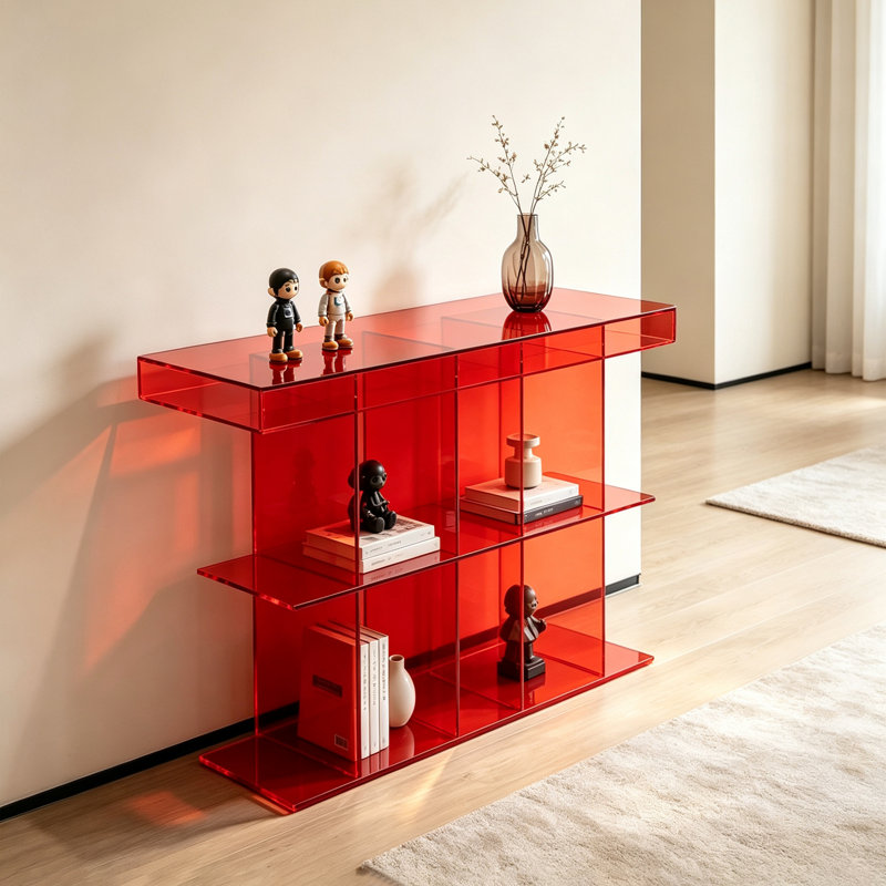 Console rouge moderne en acrylique, H 27,56 po x l 31,5 po x P 13,78 po