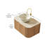 Meuble-lavabo de salle de bain, meuble de rangement rayé à bords arrondis avec tiroir, cuve en céramique blanc mat en céramique et plateau en pierre frittée à motif de travertin, pré-assemblé-980003850
