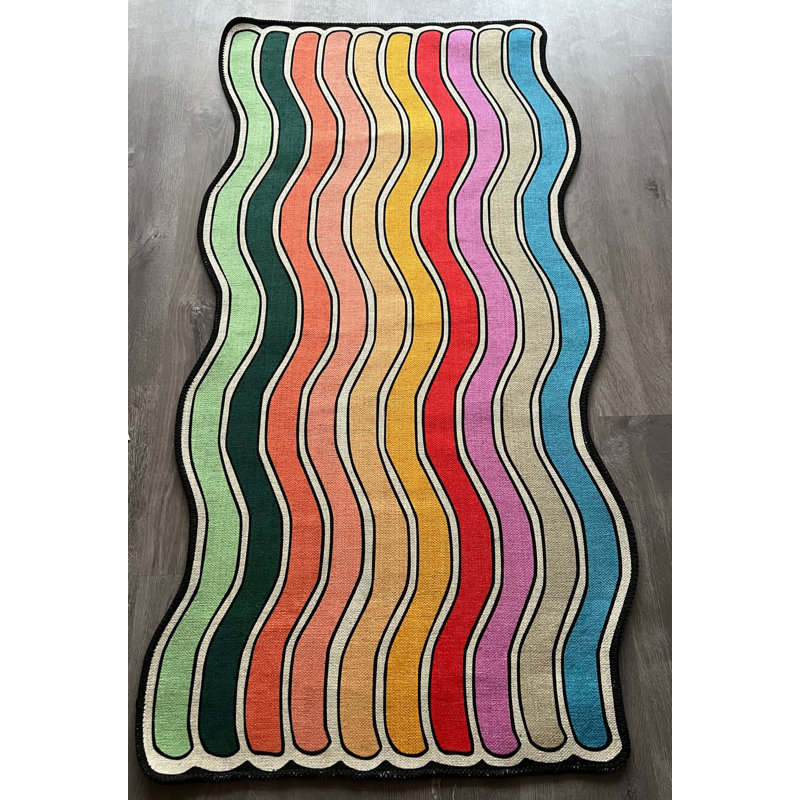 Tapis tissé multicolore à motif ondulé, Nouveauté 3 pi 9,81 po x 4 pi 11,06 po