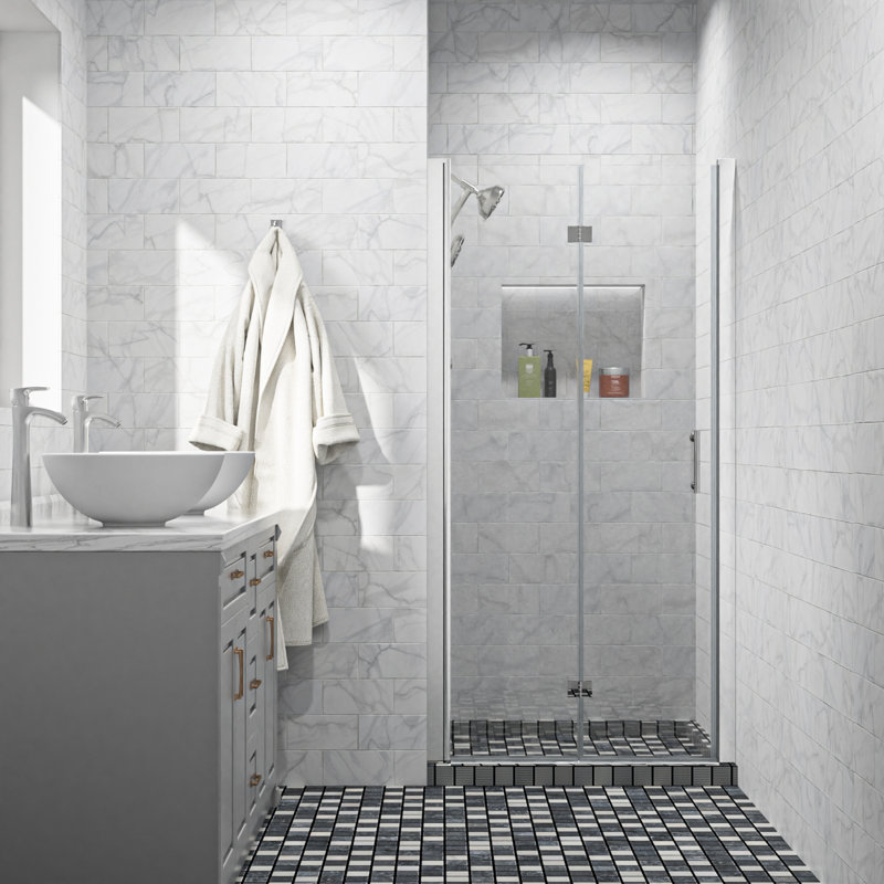 36" W x 72"H Folding Shower Door Bi-Fold Frameless Bathroom Shower Door with 6mm Glass, Matt Black