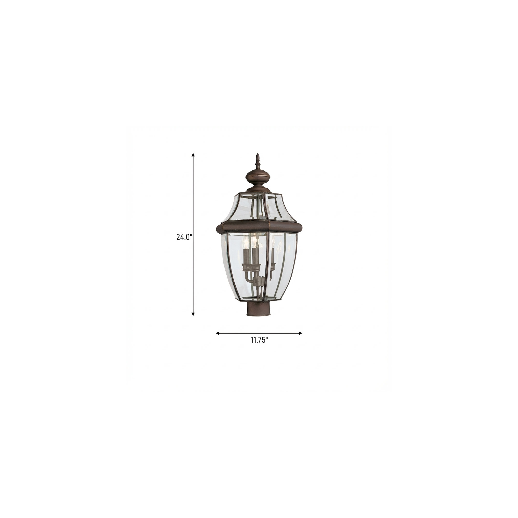 Beveled Metal Outdoor Lantern Head, Antique Bronze, No
