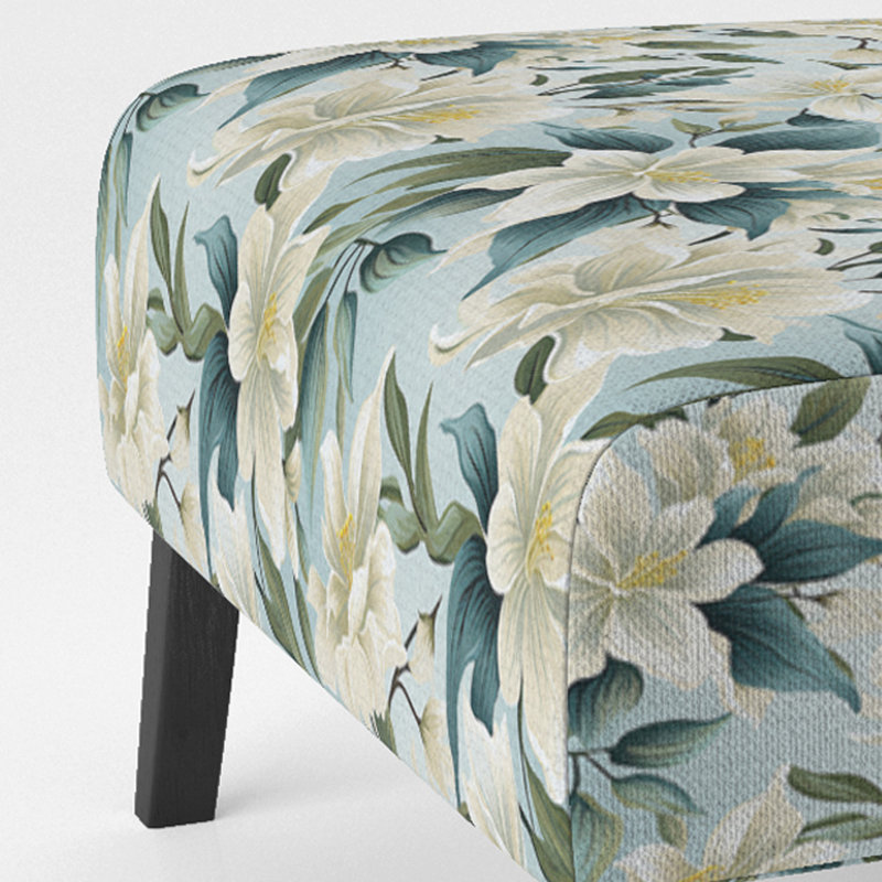 Coastal Neutrals Tropical Pattern - Upholstered Coastal Slipper Chair, Tropical Leaves Accent Chair