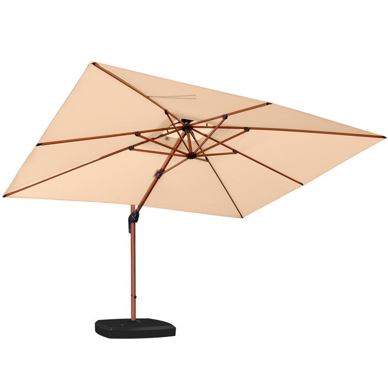 Parasol en porte-à-faux rectangulaire en bois avec base à roulettes 9 pi x 12 pi ReInaliz, beige, Beige
