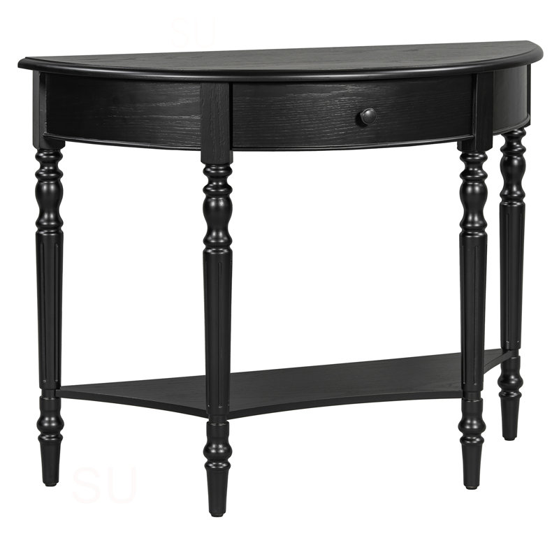 Farmhouse Half Moon Console Table With Drawer & Shelf - Rustic Accent Table, Sofa Table For Entryway, Living Room, Hallway And Foyer