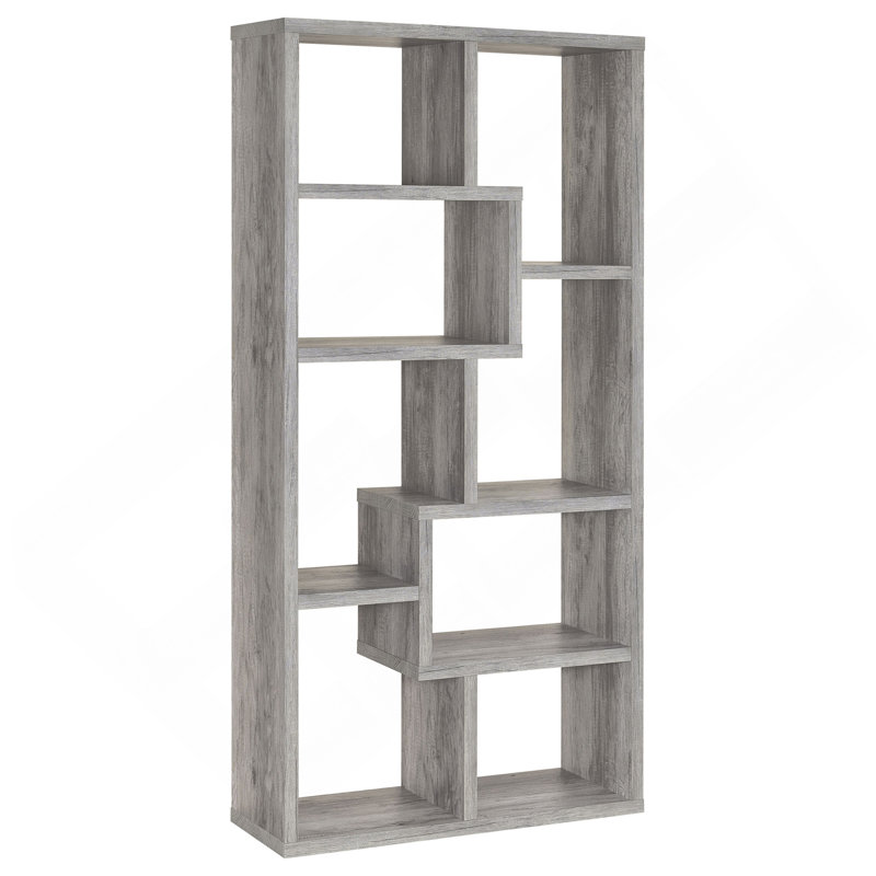 Bibliothèque grise en bois flotté à 7 tablettes, Bois flotté, (7 tablettes) H 70,75 po x l 35 po x P 11,75 po
