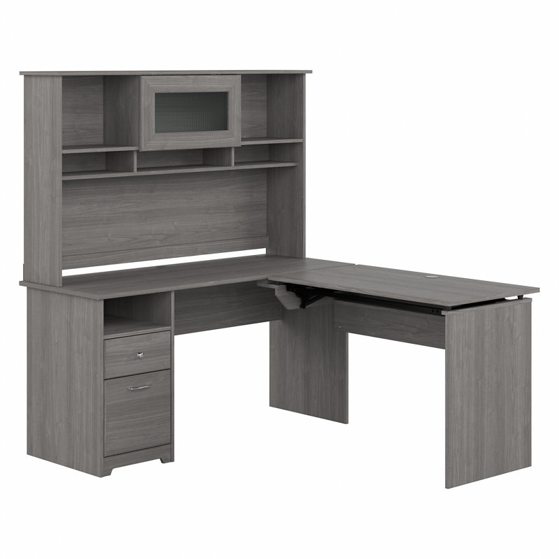 Bureau d'ordinateur en L Shelonda, H 66,3 po x l 59,45 po x P 69,17 po, Gris moderne