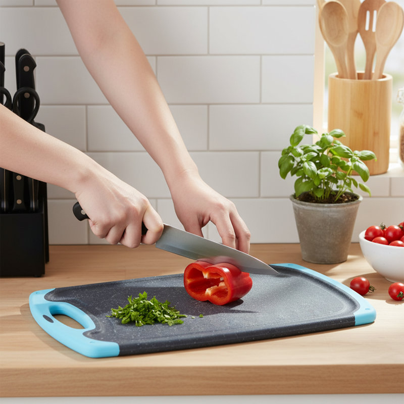 Ensemble de 3 planches à découper en plastique - Lavable au lave-vaisselle, antidérapant, rainures de jus intégrées et zone de broyage - Blanc