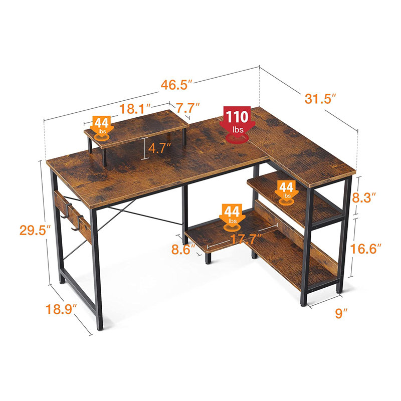 Metal Base Accent, Rustic Brown/Black, 29.5" H x 31.5" W x 46.5" D