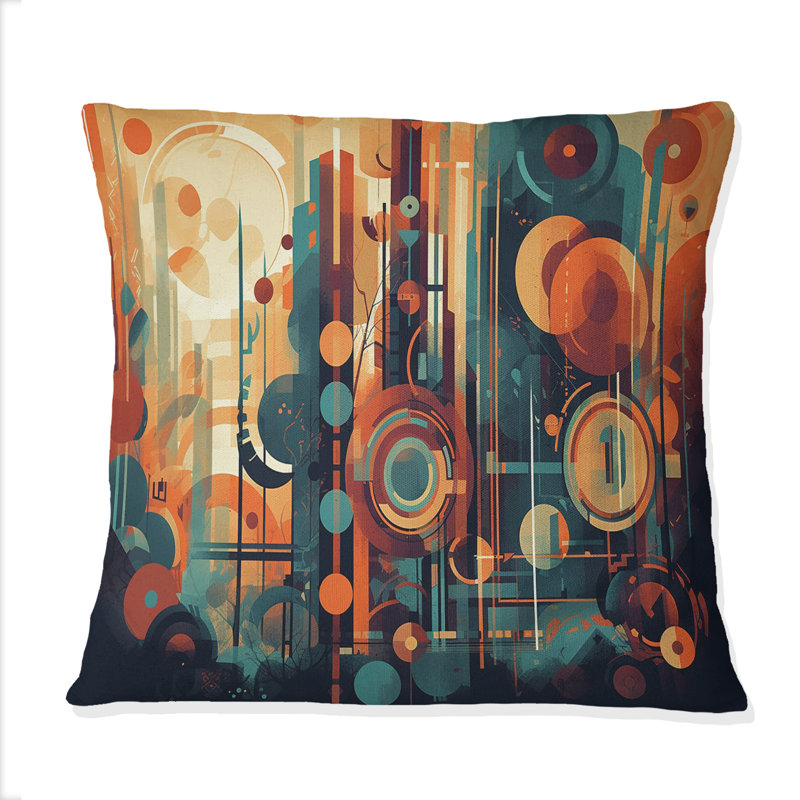 Coussin décoratif orange et bleu à motif abstrait nostalgie II