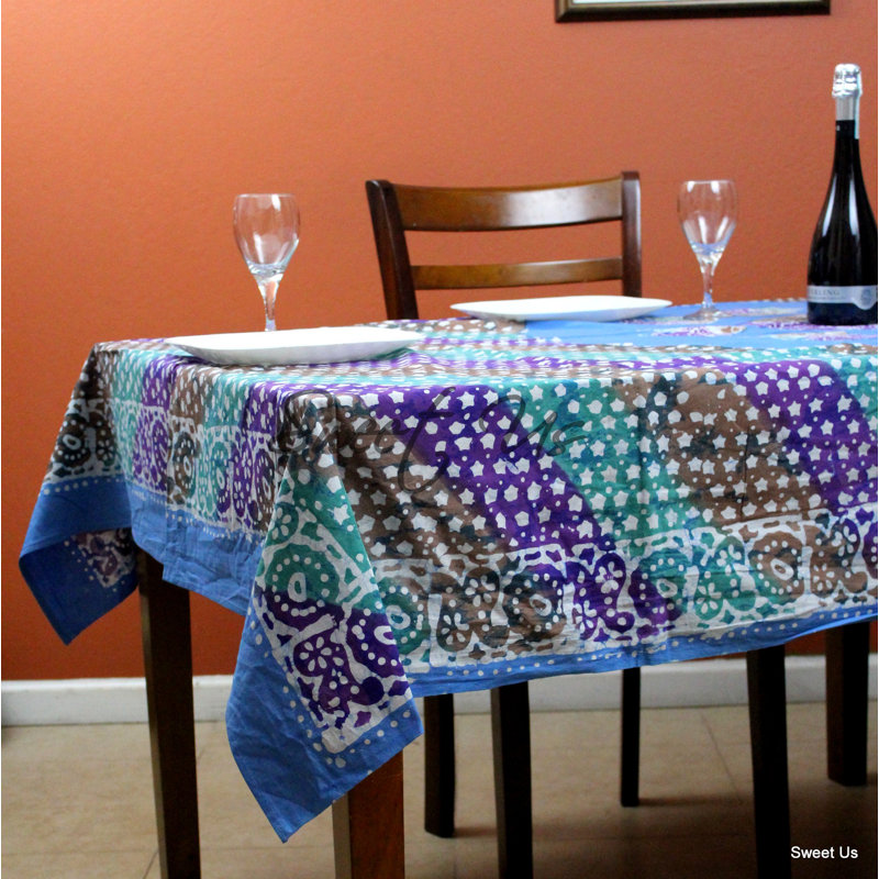 Nappe 100% coton Floral, Bleu ciel