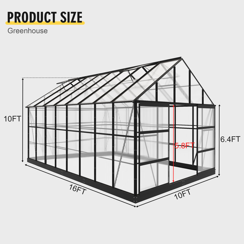 Serre de loisir en polycarbonate avec cadre en aluminium, 10 pi x 16 pi