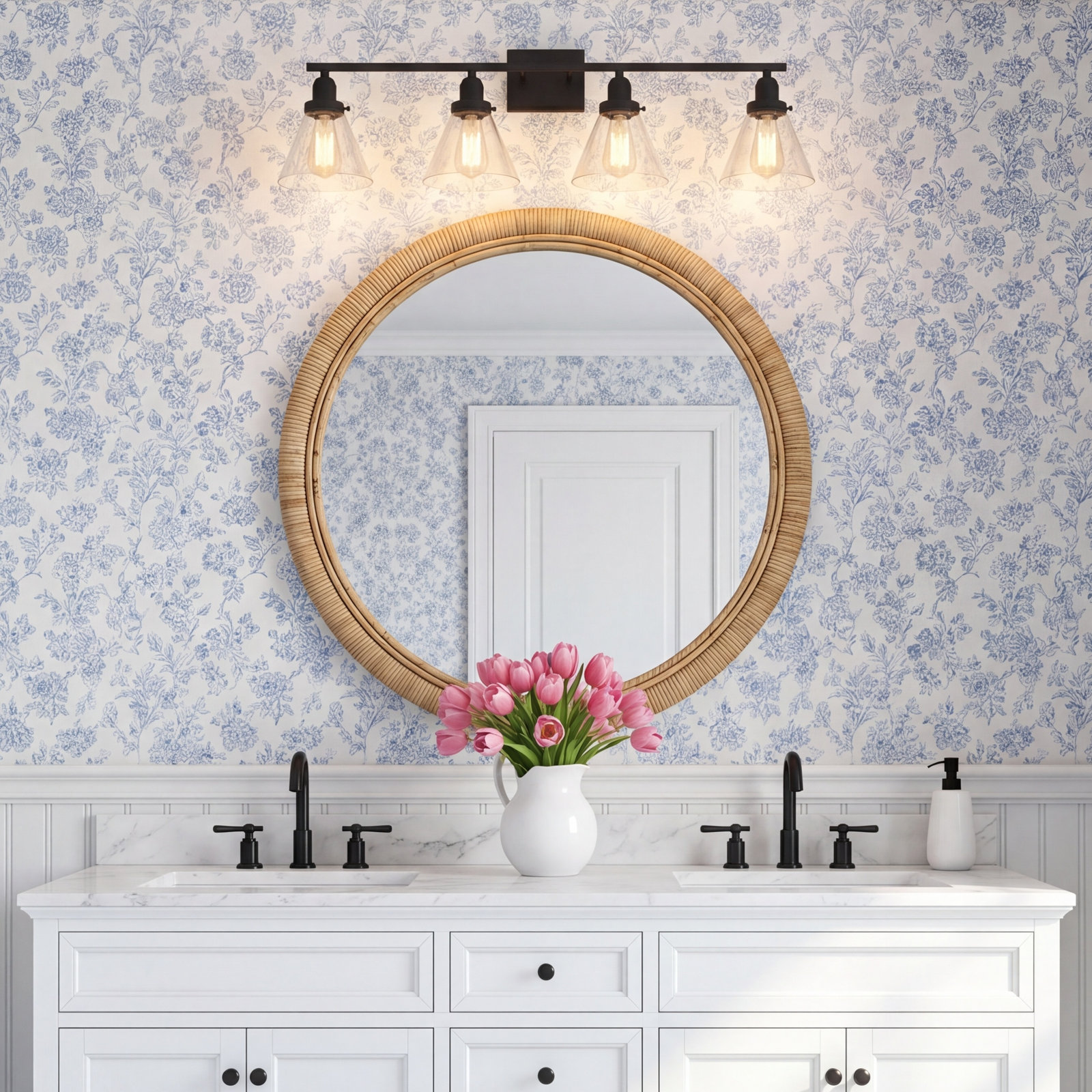 Catalina 4 Light Dimmable Bath Sconce, Black