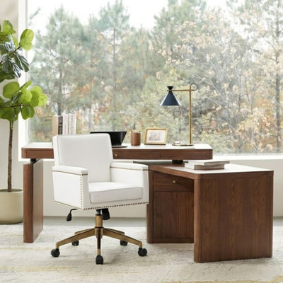 Oracle Transitional Leather Simple Assemble 360° Swivel Tilting Office Chair with Nailhead Trim