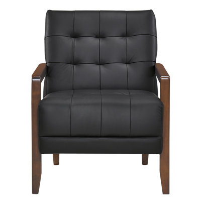 Modern Accent Chair In Black, Leather Upholstered With Feature, Finish Wooden Frame, 36.45lb Product Weight Stylish Chair, Black Upholstery, Wood Components, High Foam Filled Seat