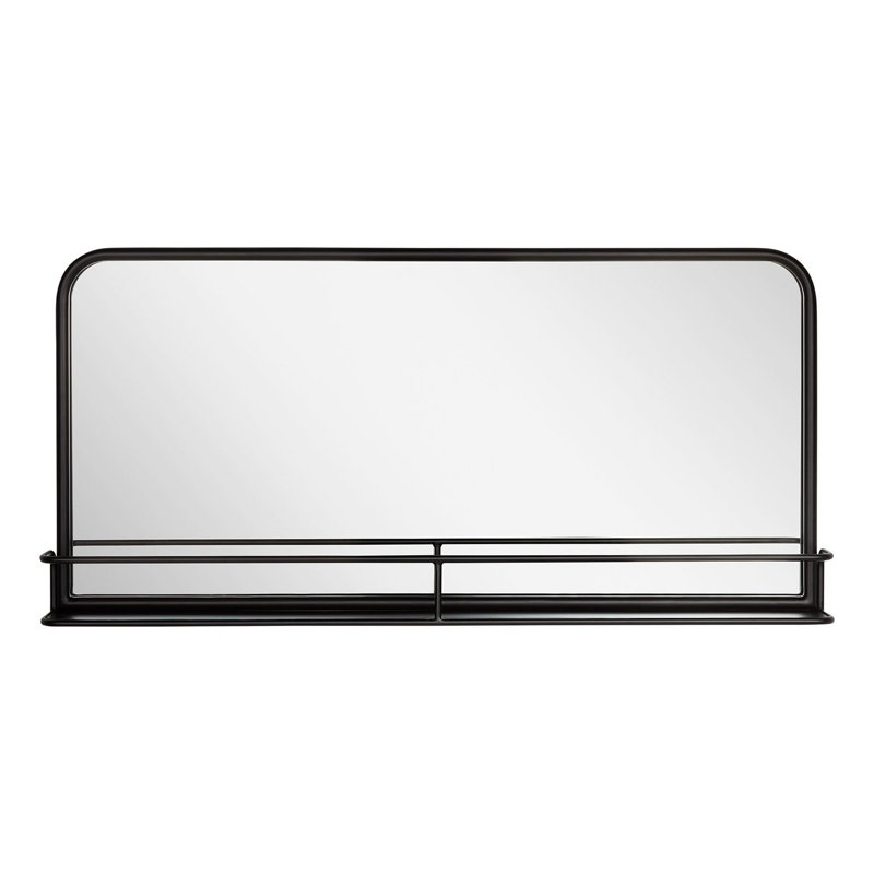 Matte Black Iron Framed Bathroom Vanity Mirror with Shelf