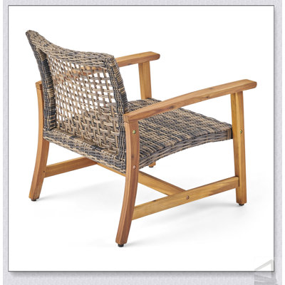 Hampton Wicker and Acacia Wood Outdoor Club Chairs, Set of 2, Durable and Weather-Resistant for Patio and Garden