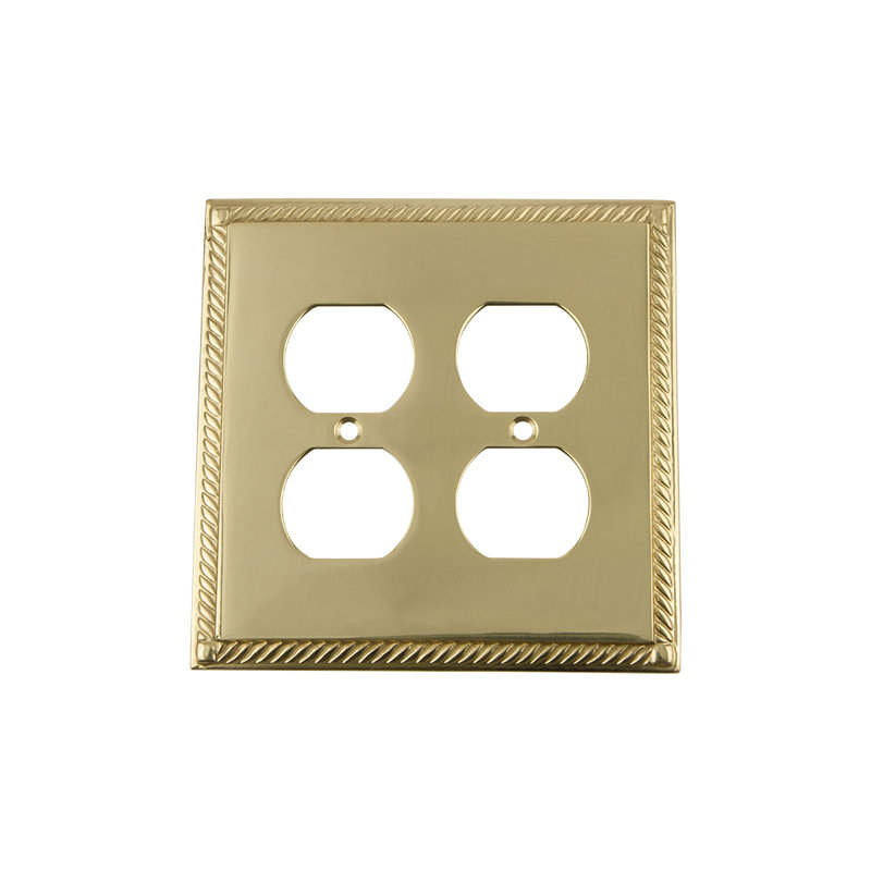 Rope 2-Gang Duplex Outlet Wall Plate, Unlacquered Brass