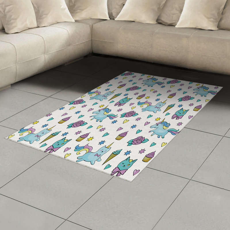 Unicorn Cat High Density Long Fiber Poly Threads Decorative Area Rug Carpet, Rectangle 4' x 5'8"