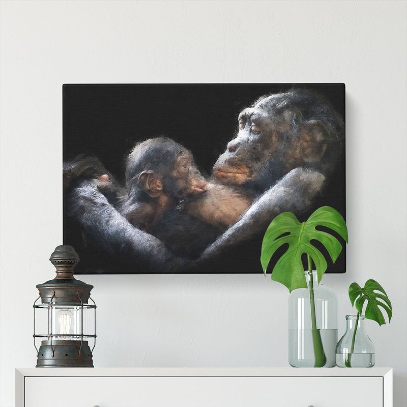 Gorilla Mother & Child Painting - Wrapped Canvas, 60cm H x 91cm W x 3cm D