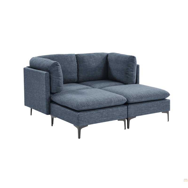 Canapé modulaire en lin rembourré avec pieds en métal