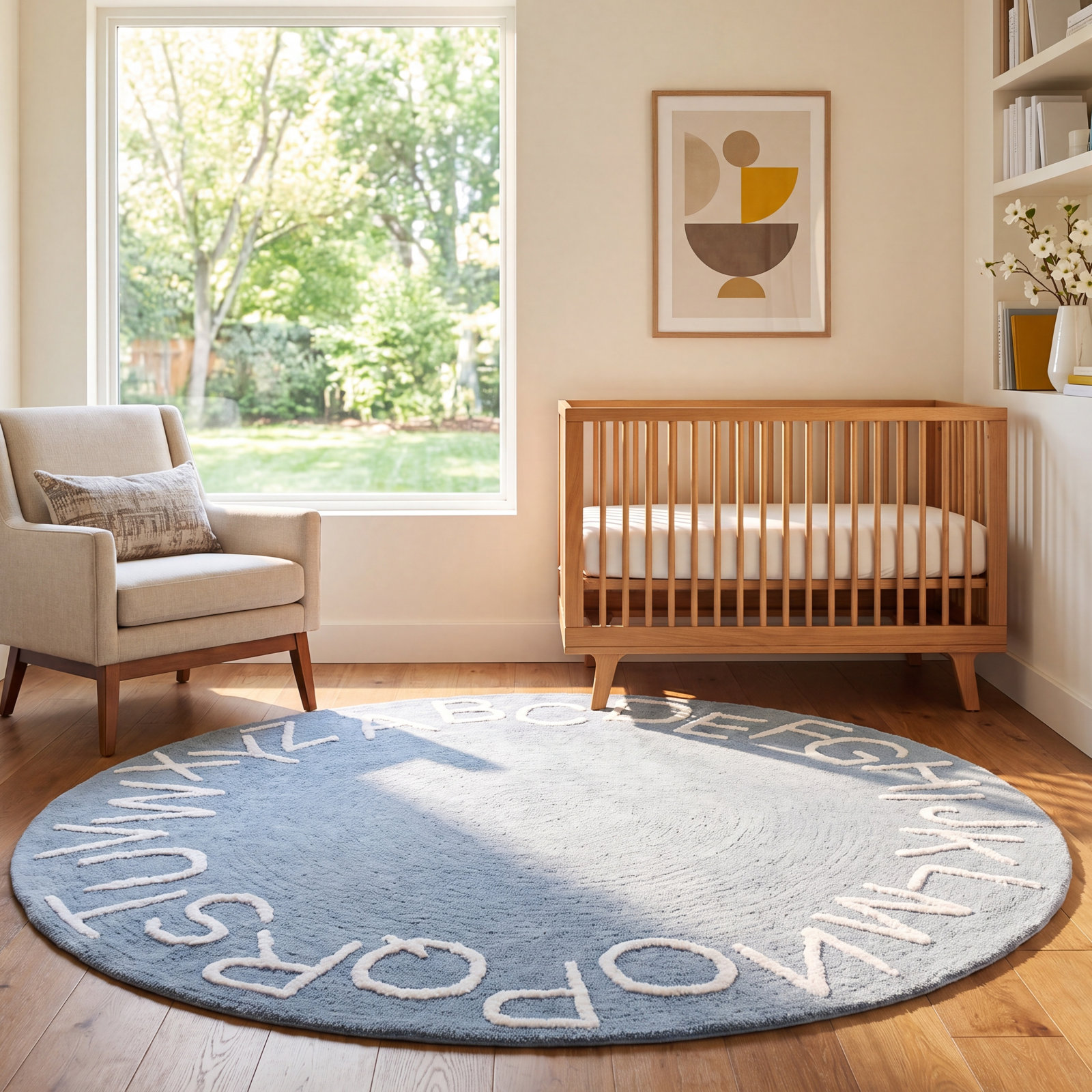 Fayth Alphabet SpinCleanable Rug, Round 4'