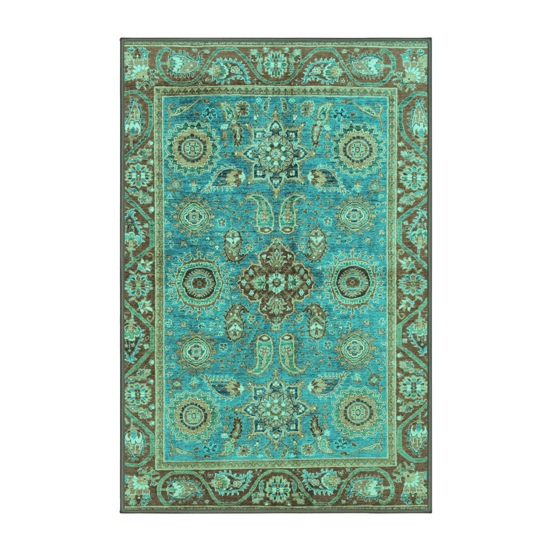 Tapis géométrique bleu / brun fabriqué à la machine, Rectangle 2 pi x 3 pi