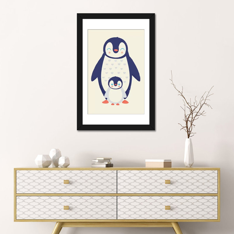 « maman penguin' », impression sur toile tendue, Papier d'art encadré noir, H 32 po x l 24 po x P 1 po