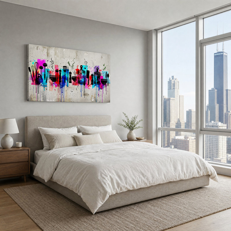 Art mural sur toile, aquarelle colorée, silhouettes, L 32 po x H 16 po